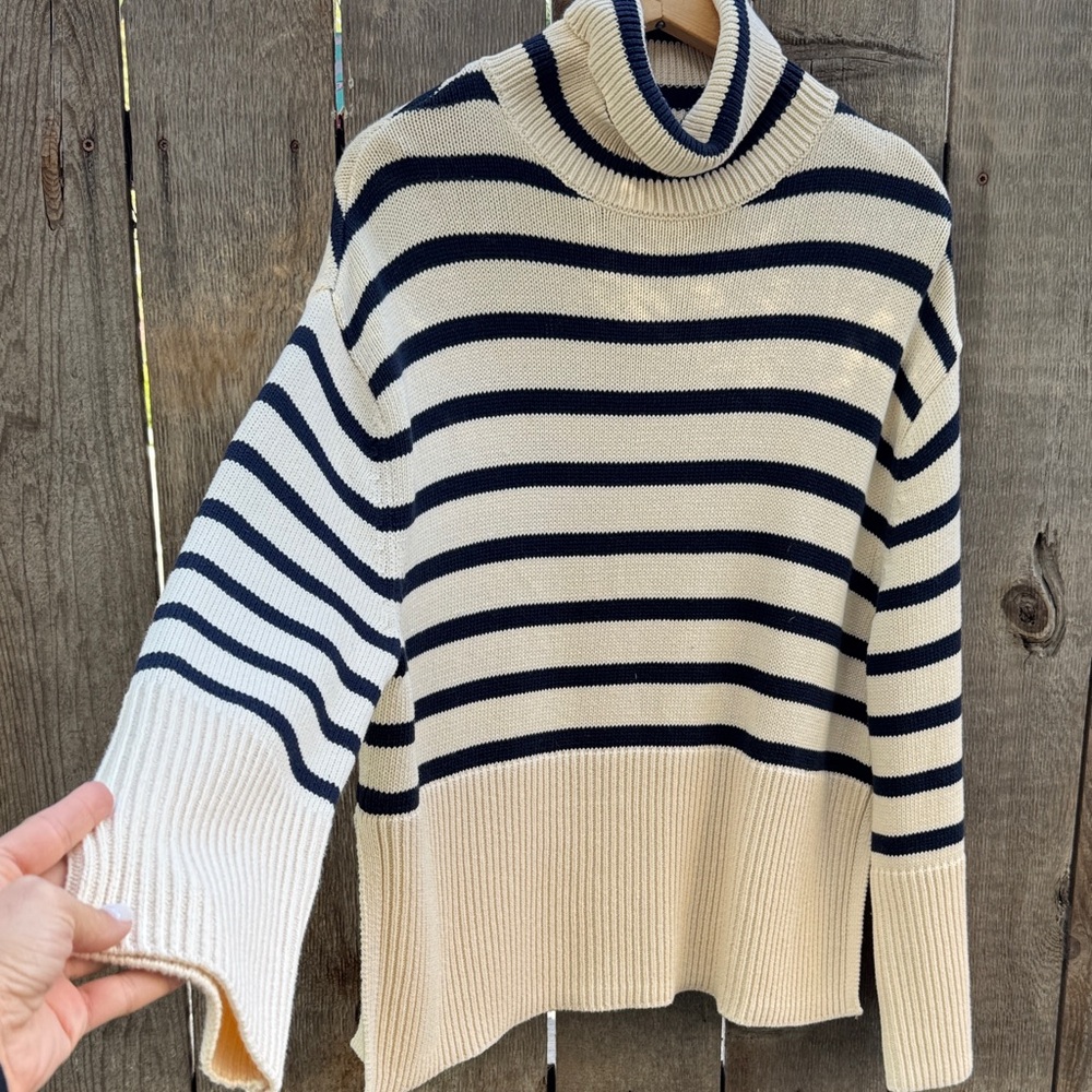 GAP Cream and Black Striped Turtleneck Sweater